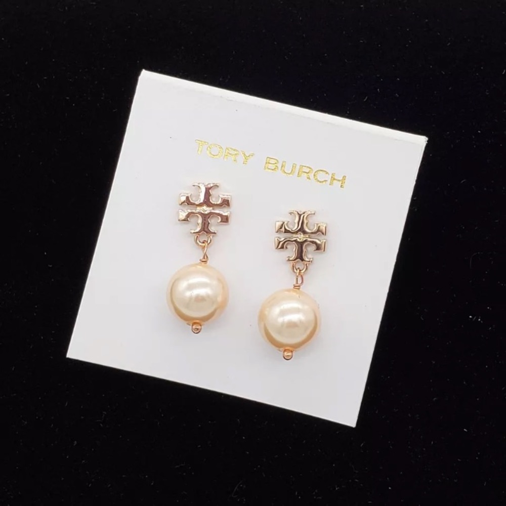 Tory Burch logo pearl earrings